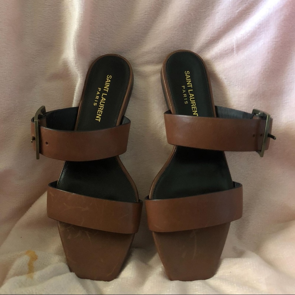 Saint Laurent Jodie Flat Leather Slide Sandals